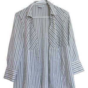 Motherhood Maternity Button Up Blouse Womens Large Long Sleeve White Striped Top